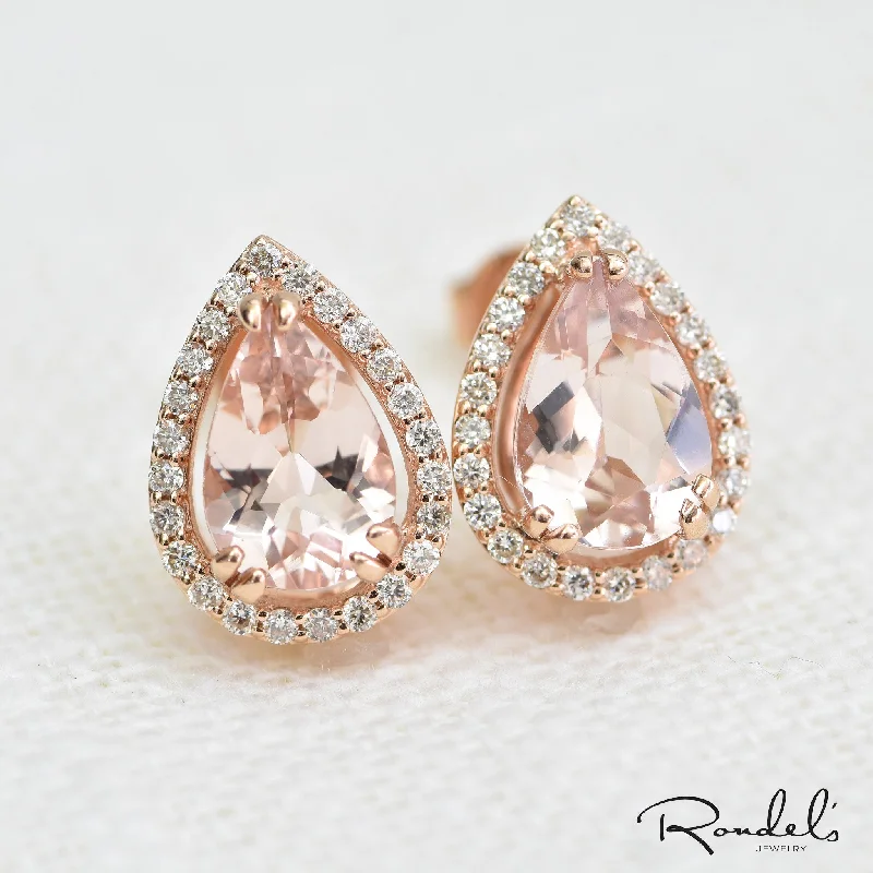 regency diamond earrings-14k Rose Gold Morganite Stud Diamond Earring