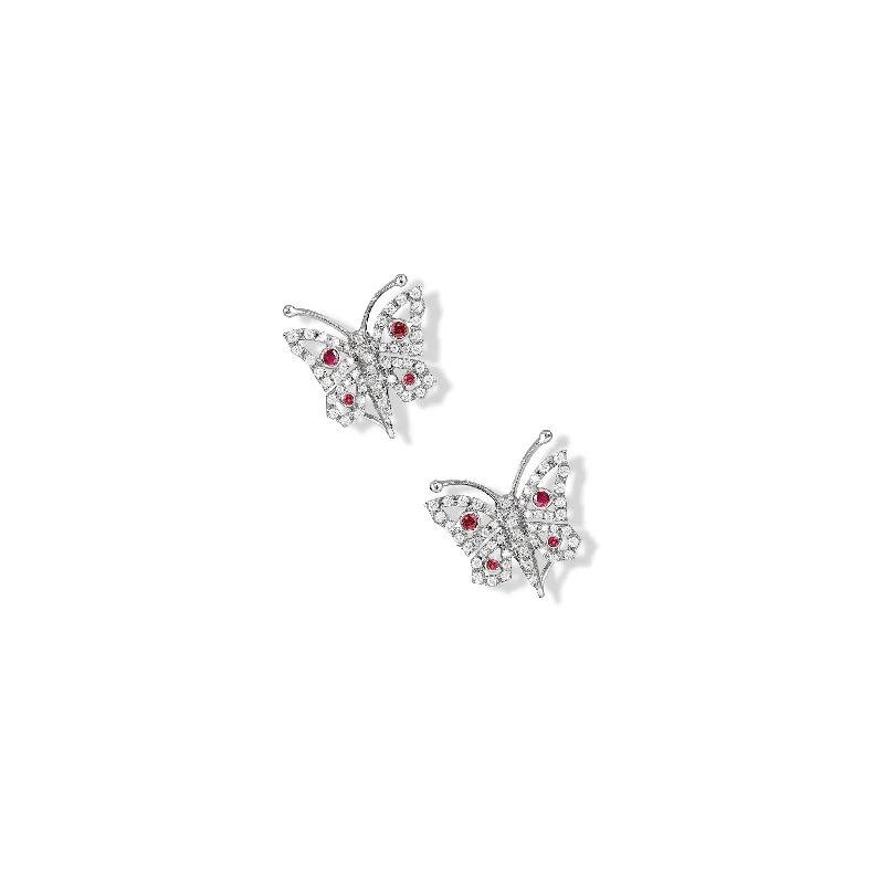 chiseled stud earrings-Nanjing Earrings 18ct White Gold - Ruby & Diamond Pavé