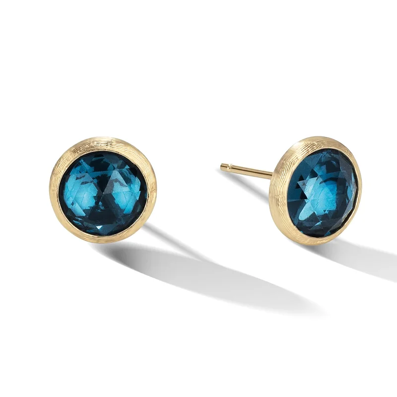 retro emerald earrings-Jaipur London Blue Topaz Stud Earrings