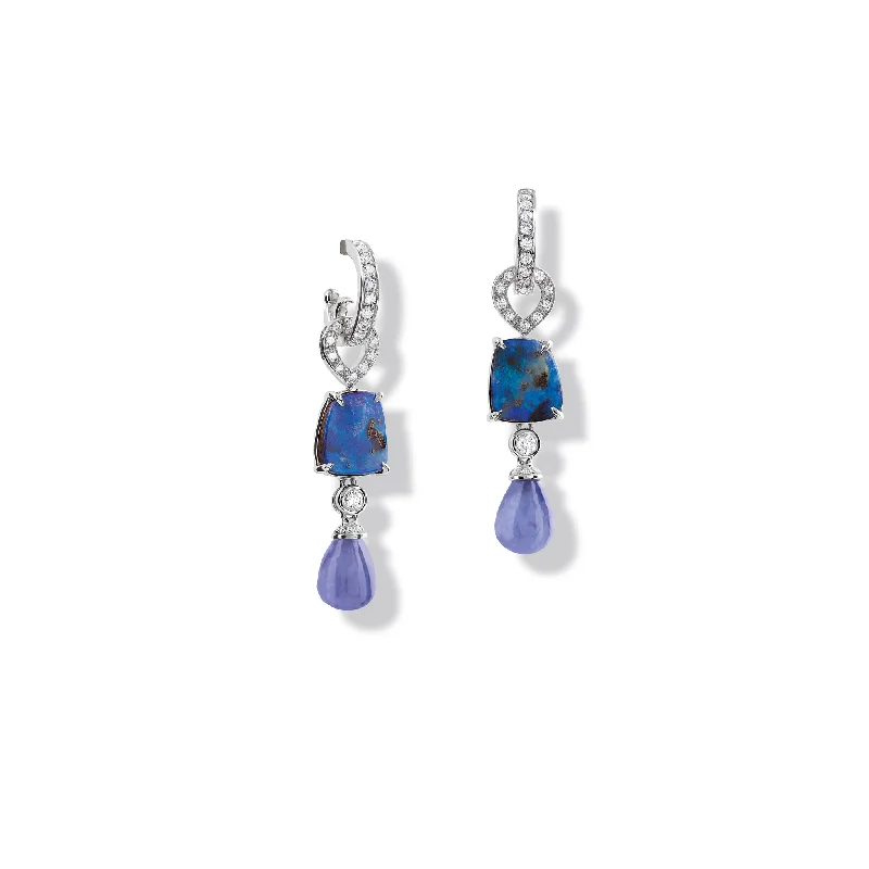 urban sleek earrings-Octavia Earring Drops 18ct White Gold - Blue Opal, Tanzanite & Diamond