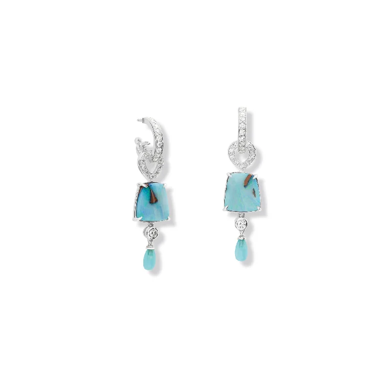 retro amethyst earrings-Octavia Earring Drops 18ct White Gold - Blue Opal, Peruvian Opal & Diamond