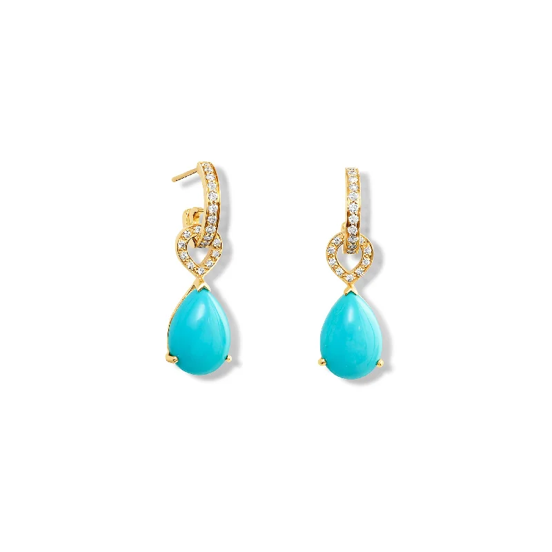 knotted love earrings-Octavia Earring Drops 18ct Yellow Gold - Cabochon Turquoise & Diamond