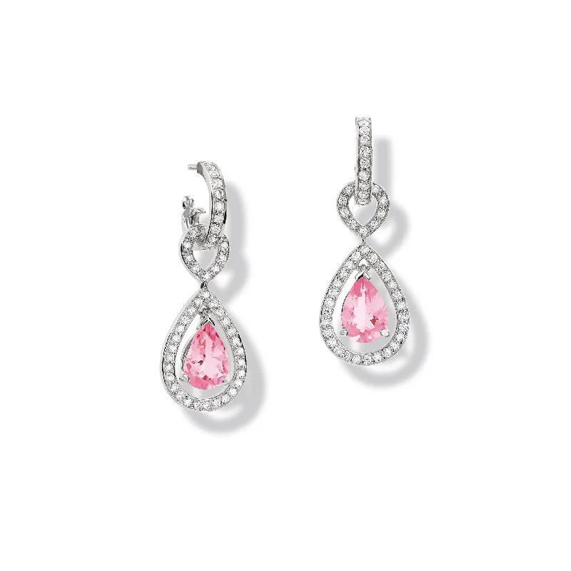 frond stamped earrings-Octavia Margarita Earring Drops 18ct White Gold - Pink Sapphire & Diamond