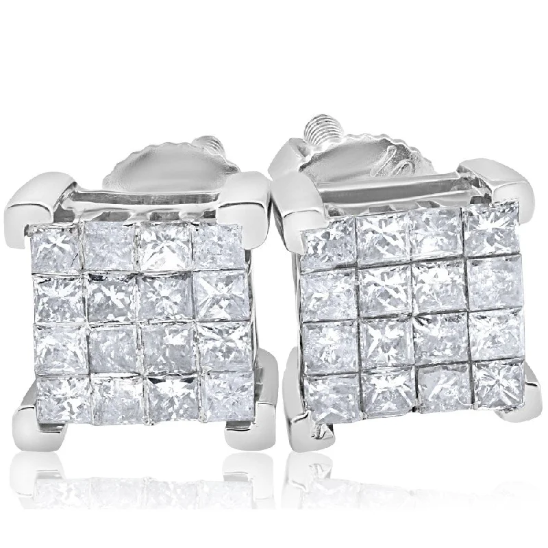 thin bar earrings-Pompeii3 10k White Gold 1/2 ct TDW Cluster Princess Cut Diamond Screw Back Studs Earrings