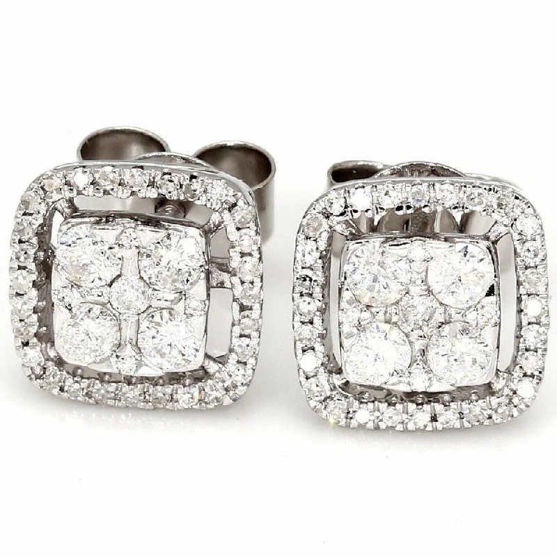 regency diamond earrings-Pompeii3 10k White Gold 1/2 ct TDW Diamond Cushion Halo Studs Womens Earring