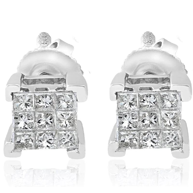 frond drop earrings-Pompeii3 10k White Gold 1/3 ct TDW Cluster Princess Cut Diamond Screw Back Studs Earrings