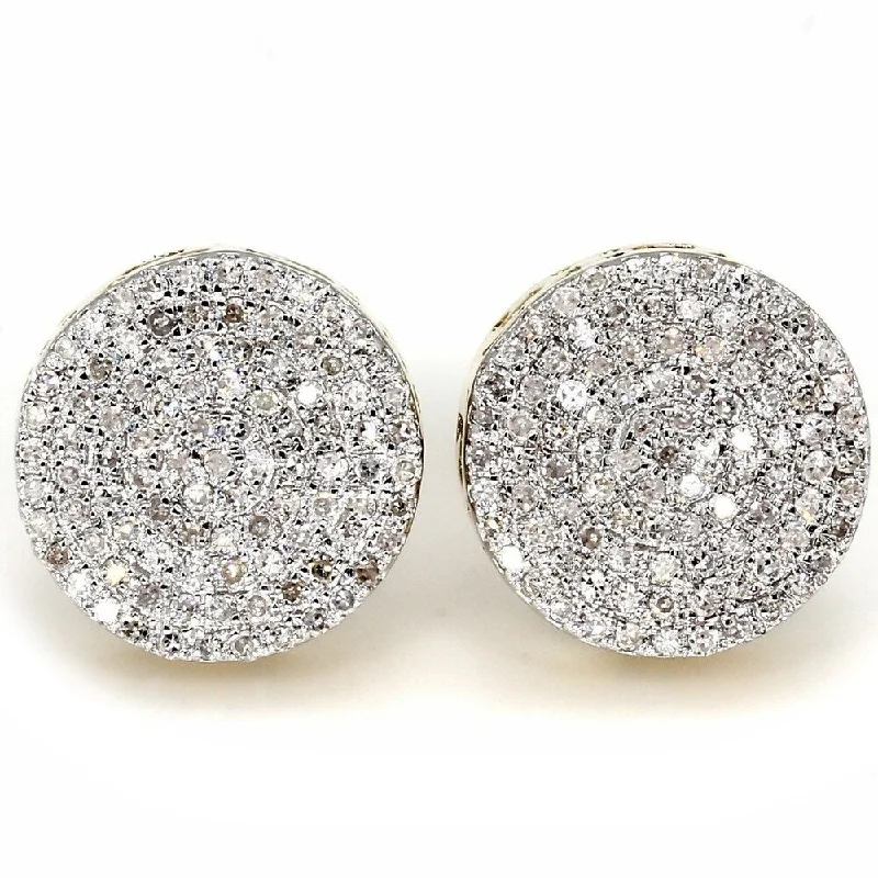 thin gemstone earrings-Pompeii3 10k Yellow Gold 1/2 ct TDE Pave Diamond Studs Womens Earring 10.5MM