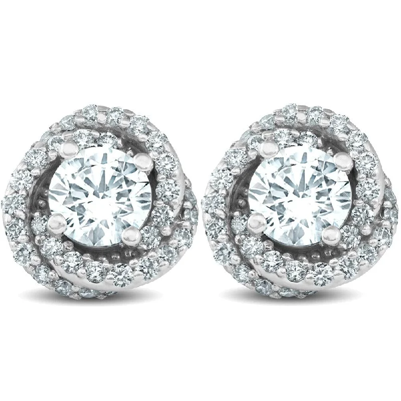 midnight diamond earrings-Pompeii3 14k White Gold 1 3/4 ct TDW Spiral Halo Diamond Studs Clarity Enhanced 14k White Gold