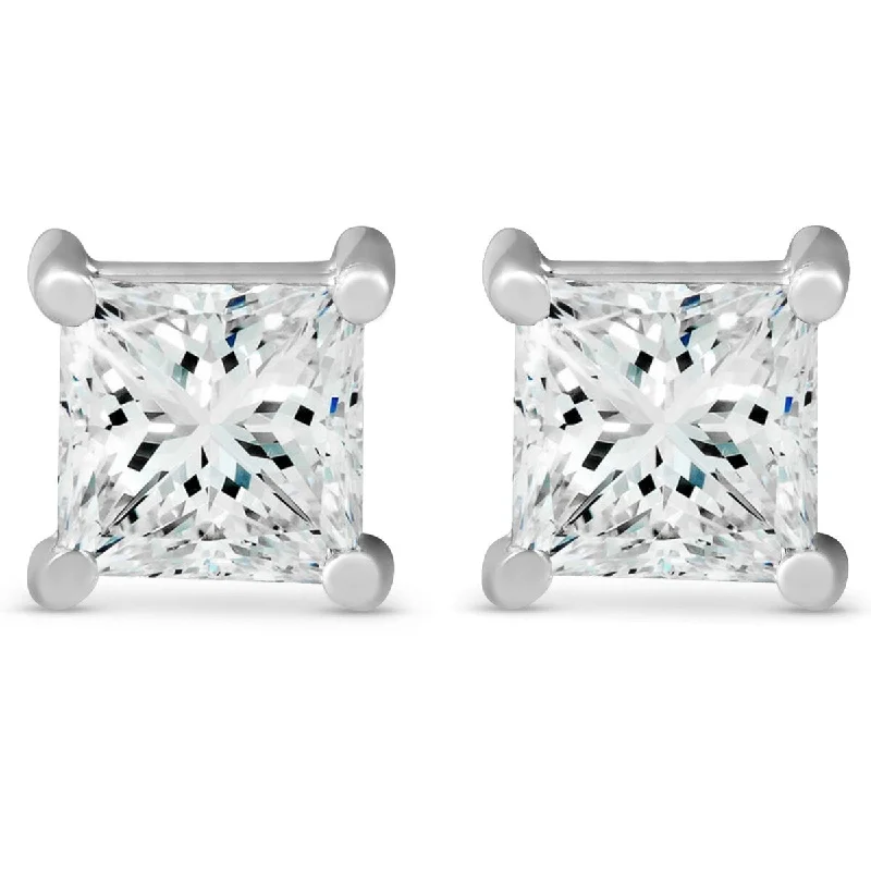 ornate trellis earrings-Pompeii3 14k White Gold 2 ct TDW Princess Cut Diamond Clarity Enhanced Screw Back Studs Earrings - White H-I