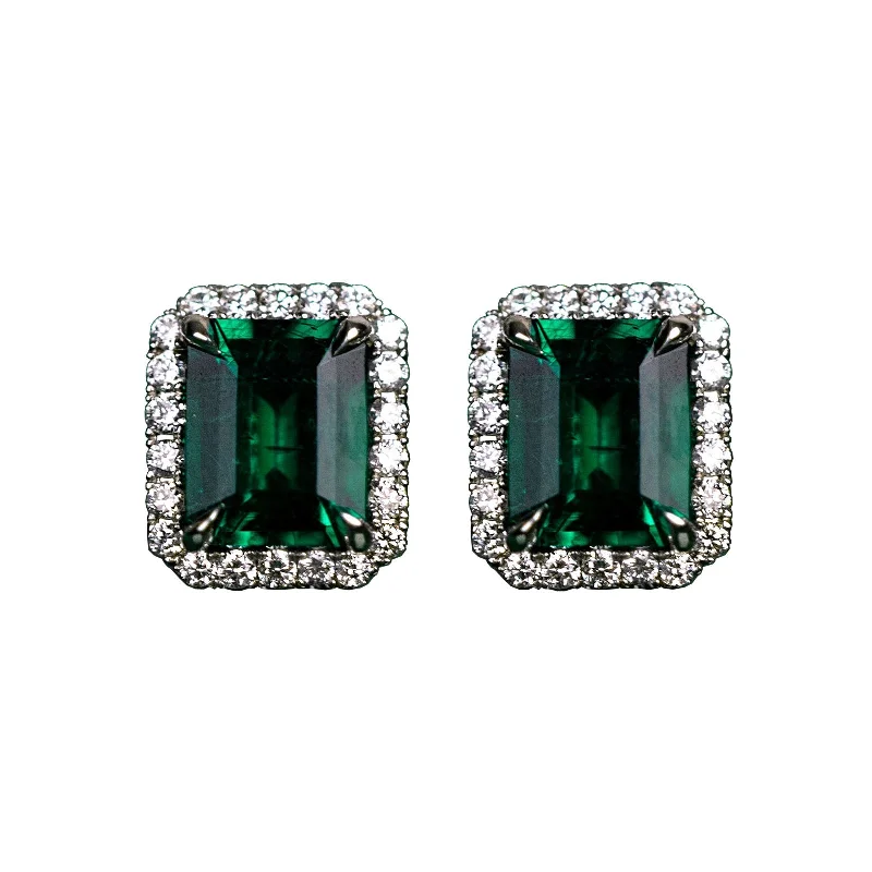 leafy-inspired earrings-Custom Designed Emerald and Diamond Earrings