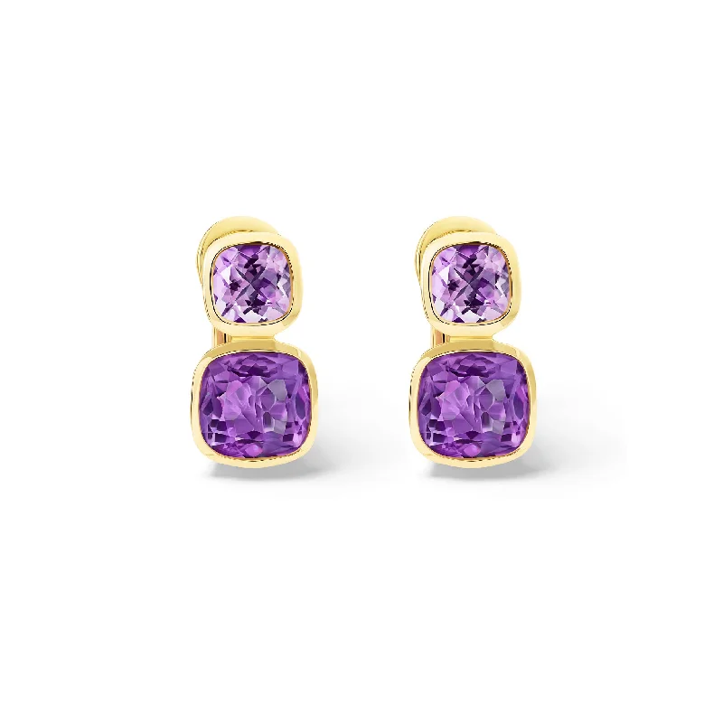 braided silver earrings-Qin & Han Earrings 18ct Yellow Gold - Pale Amethyst & Pink Amethyst