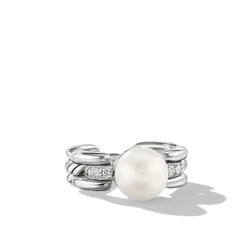 flow gemstone earrings-DY Madison Pearl Ring in Sterling Silver with Pave Diamonds