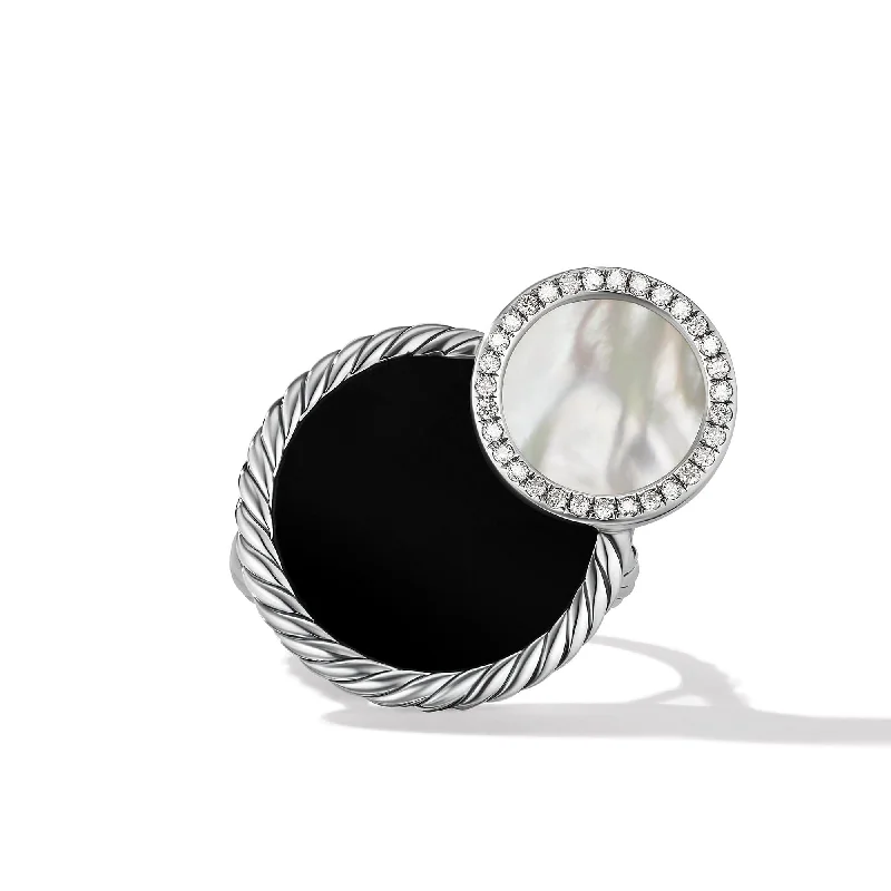 thin hoop earrings-DY Elements Eclipse Ring with Black Onyx, Mother of Pearl and Pave Diamonds