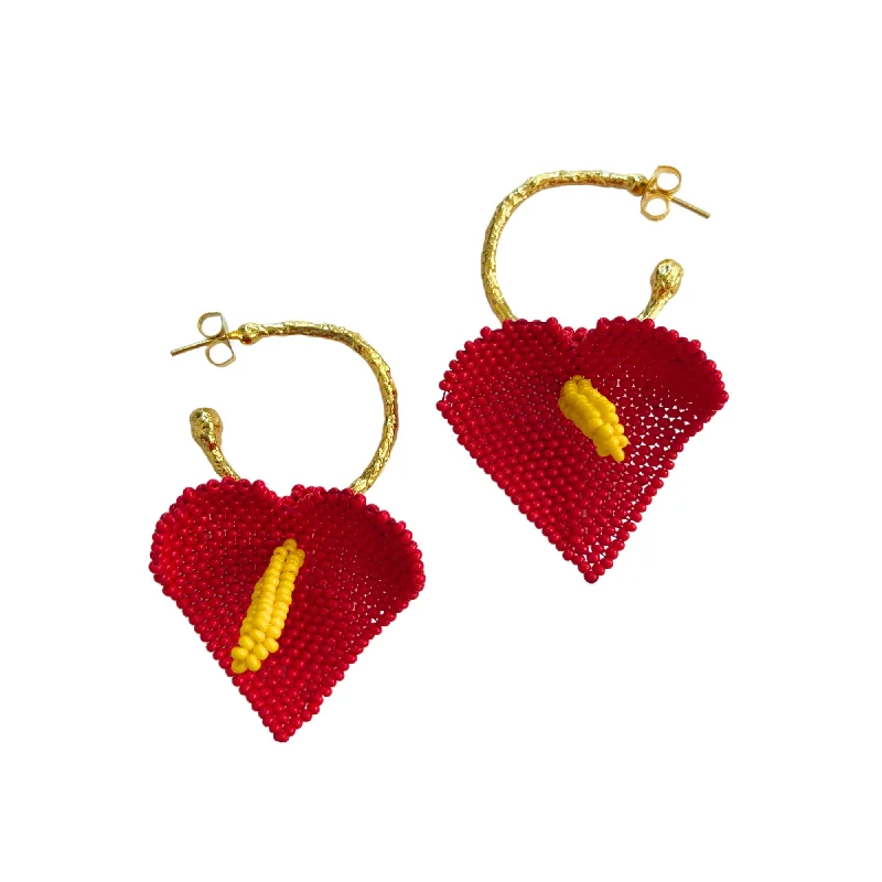 stamped hoop earrings-Red Anturio Earrings