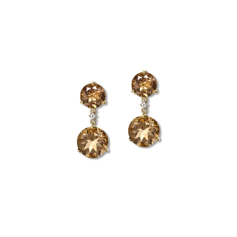 retro sapphire earrings-Rivière Double Earrings Yellow Gold - Smoky Quartz & Diamond