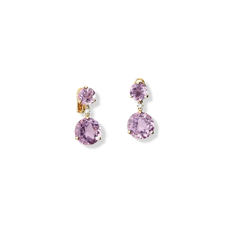 luxurious drop earrings-Rivière Double Earrings Yellow Gold - Amethyst & Diamond