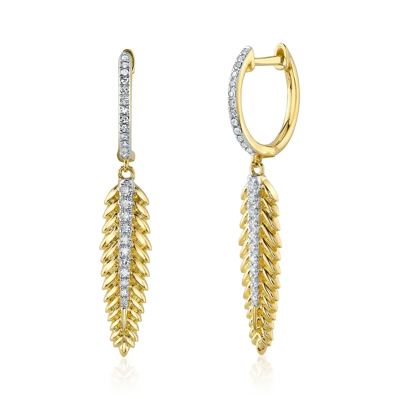 knotted hoop earrings-Diamond Feather Earrings