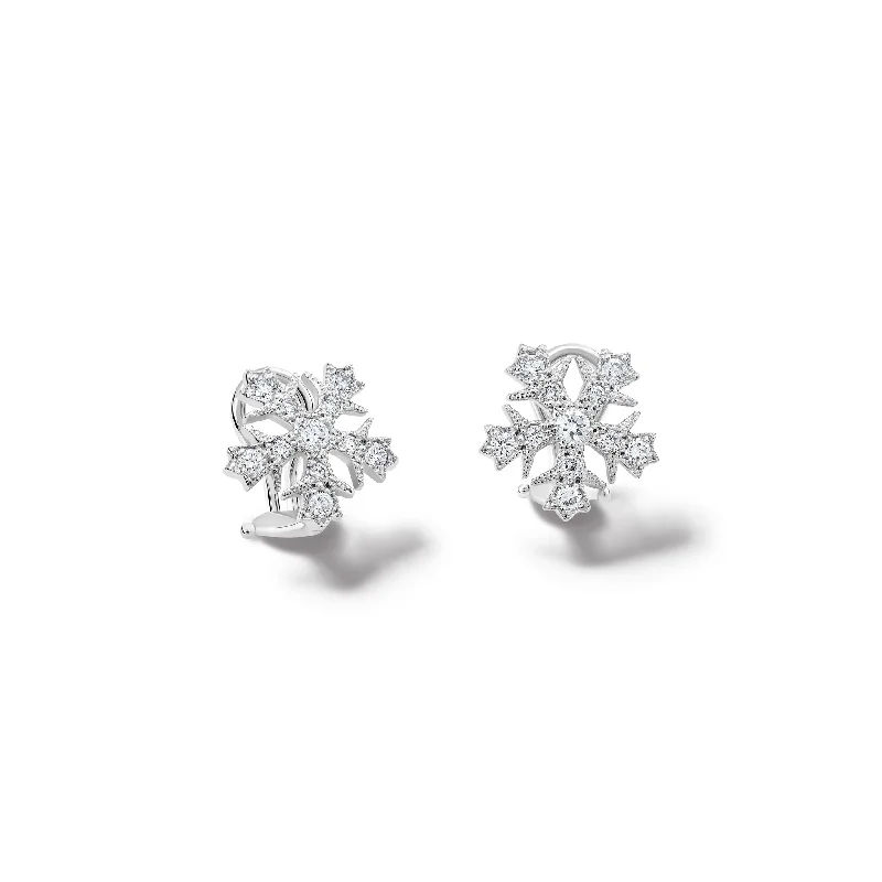 luxurious cocktail earrings-Snowflake Earrings 18ct White Gold - Diamond