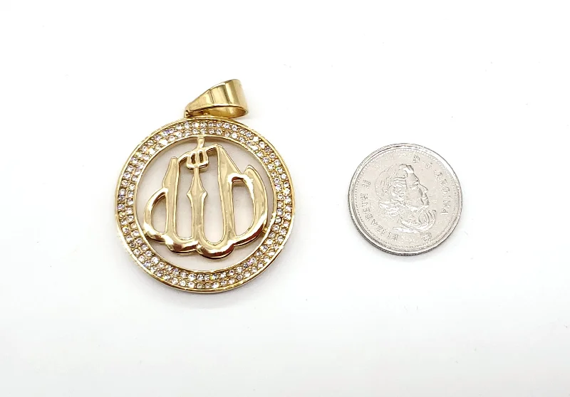 frond chandelier earrings-SP-885, Allah pendant, gold or silver color, 35mm width (round), 50mm high, 3mm thick