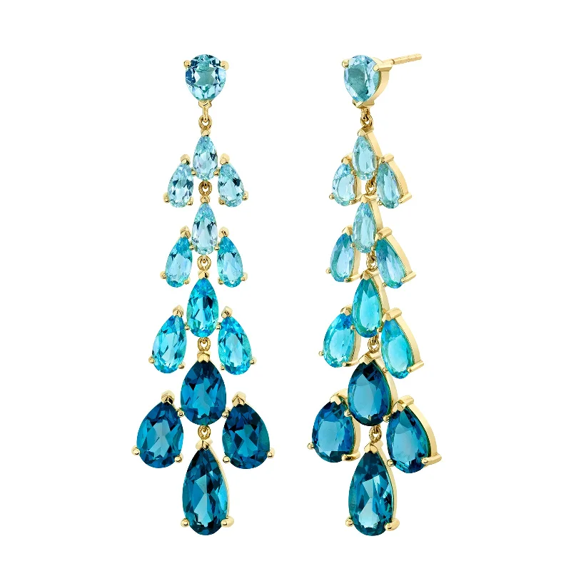 thin hoop earrings-Blue Topaz Ombre Chandelier Earrings