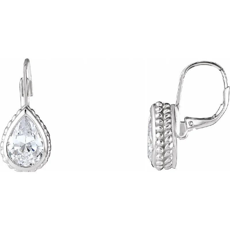 retro-style hoop earrings-Sterling Silver 10x7 mm Pear Cubic Zirconia Dangle Earring for Women