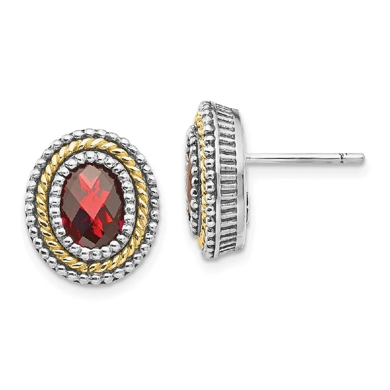 thin gold earrings-Sterling Silver w/14k Garnet Earrings