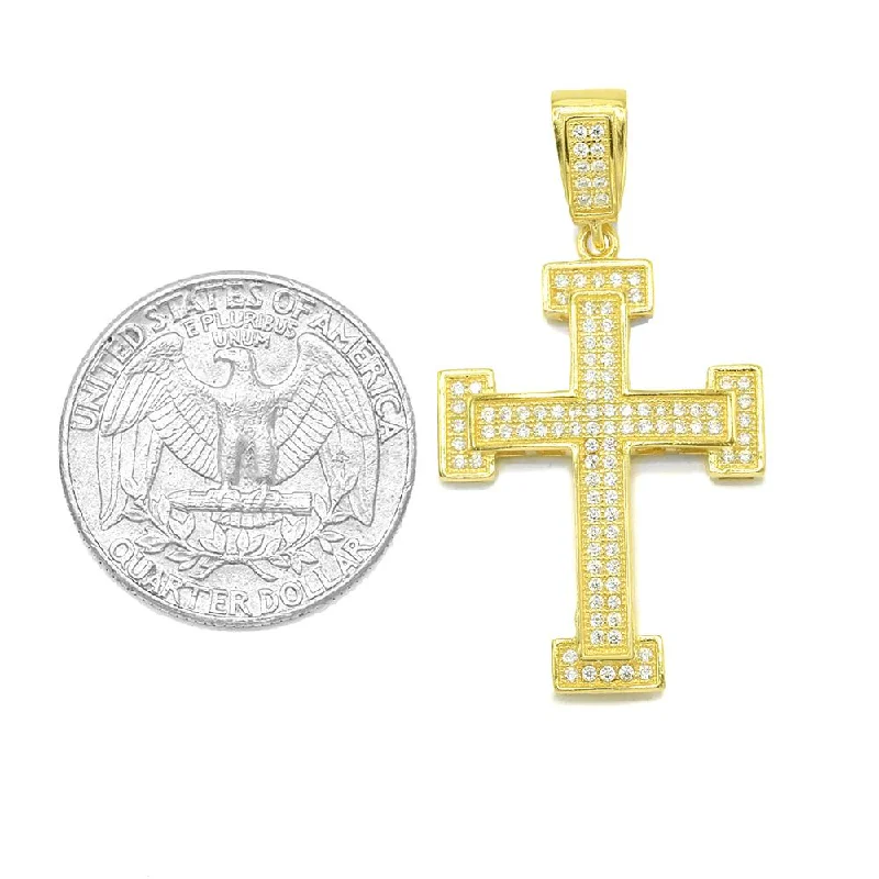 wanderlust moon earrings-STPM-20, Men S925 Sterling Silver Icy Bling Bling Cross Pendant-Gold Color