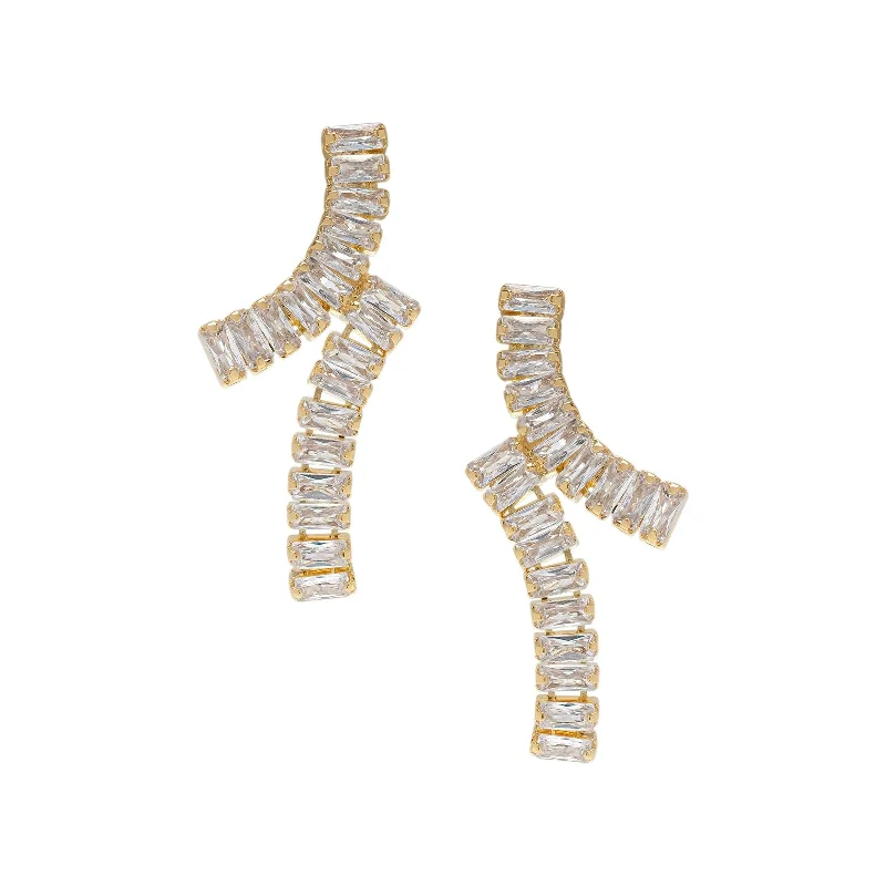 thin drop earrings-Victoria Townsend Gold Plated Double Cubic Zirconia Linear Earrings - Clear