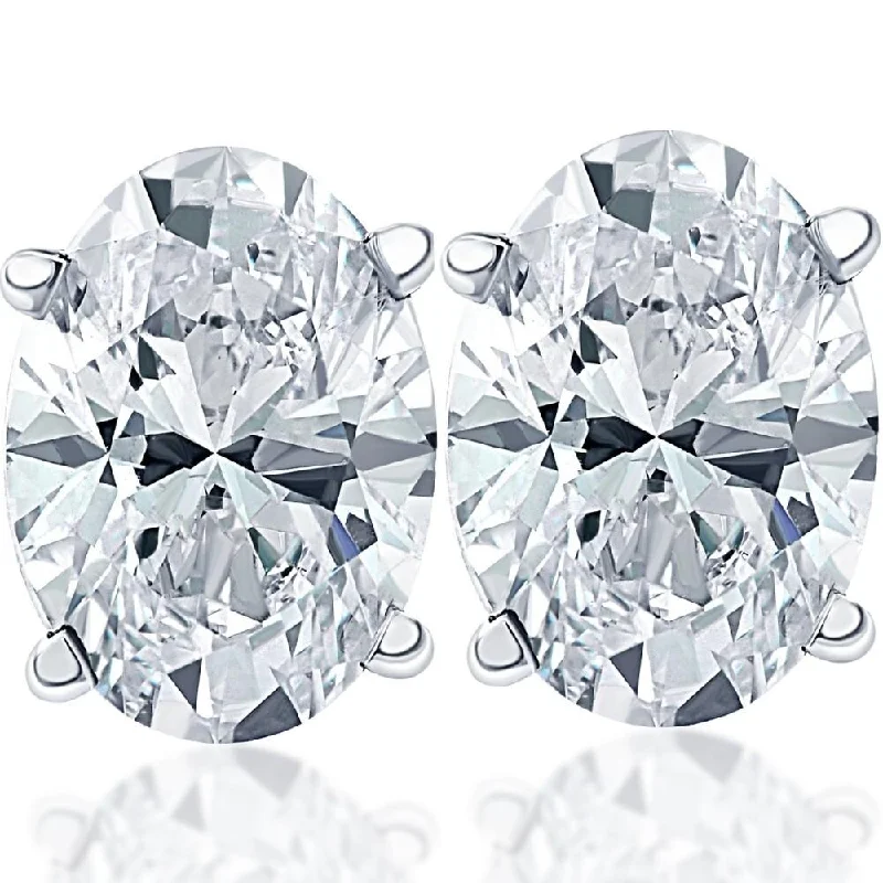 ten-gem stud earrings-VS 3/4Ct Certified Lab Grown Oval Diamond Studs White Gold Earrings